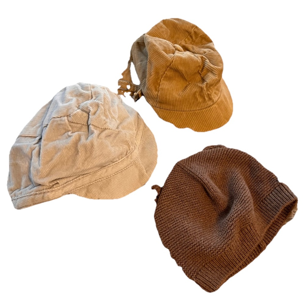 Kids Corduroy and Knit Hat Set - Tan, Brown, Cream